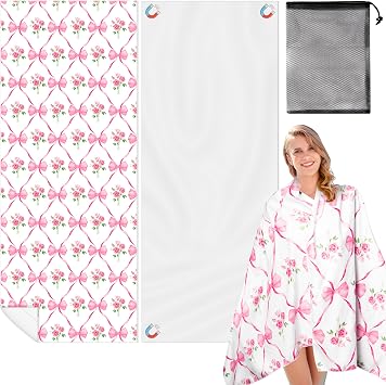 Coquette Pink Bow Rose Magnetic Beach Towel - 74.8"x30" Sand Free Quick Dry Microfiber Towel with Built-in Magnets Light