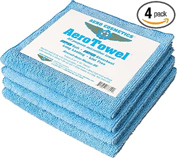 Aero Cosmetics All-Purpose Microfiber Cleaning Towels (4-Pack) Cleaning Cloth for Wet or Waterless Wash - Highly Absorbe