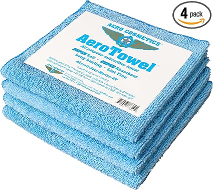 Aero Cosmetics All-Purpose Microfiber Cleaning Towels (4-Pack) Cleaning Cloth for Wet or Waterless Wash - Highly Absorbe