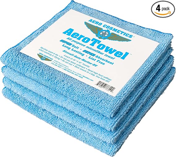 Aero Cosmetics All-Purpose Microfiber Cleaning Towels (4-Pack) Cleaning Cloth for Wet or Waterless Wash - Highly Absorbe
