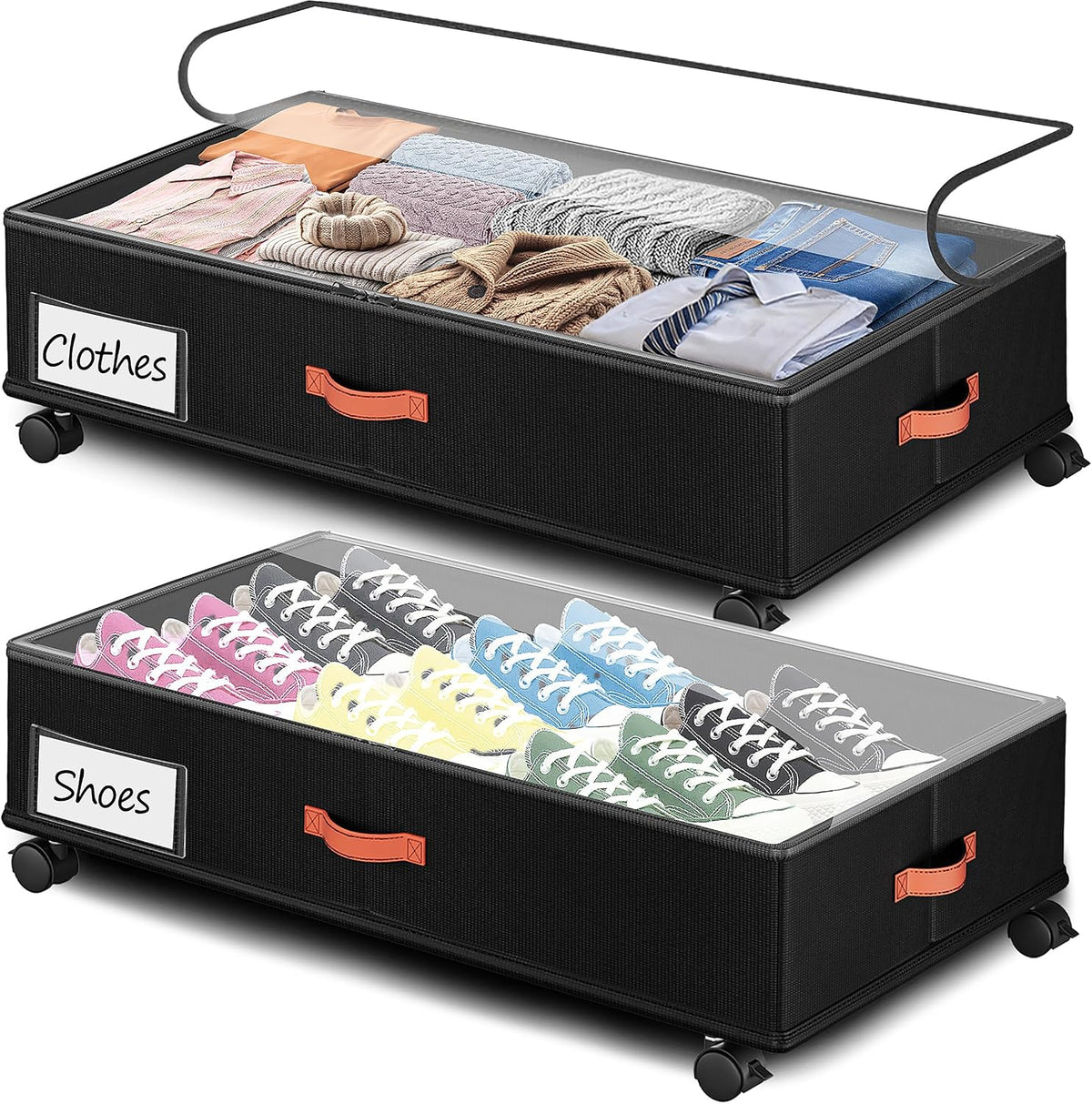 66L 2-Pack,Under Bed Storage with Wheels, 30" L x 16" W x 7.5" H