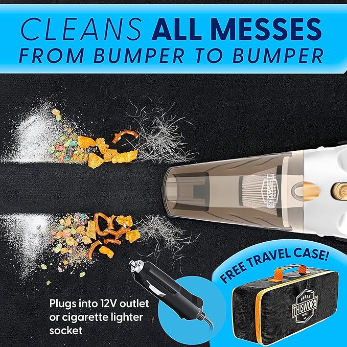 ThisWorx Car Vacuum Cleaner - Portable Handheld Mini Vacuum Cleaner W/ 16ft Cord, Bag, & Attachments - Small Vacuum for Car, RV, Boats, Travel