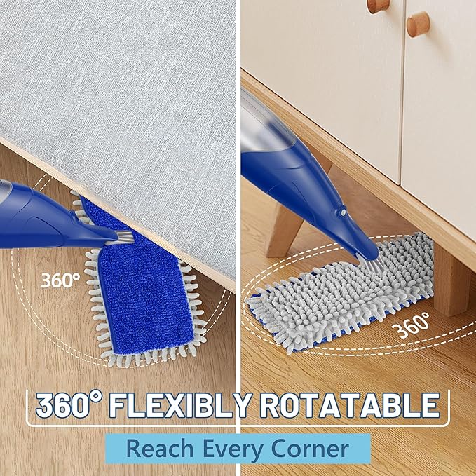 Papclean Spray Mops for Floor Cleaning: Double Sided Dust Mop for Hardwood Wood Tile Floor with Reusable Microfiber Pads - Wet Dry Kitchen Bathroom Cleaning