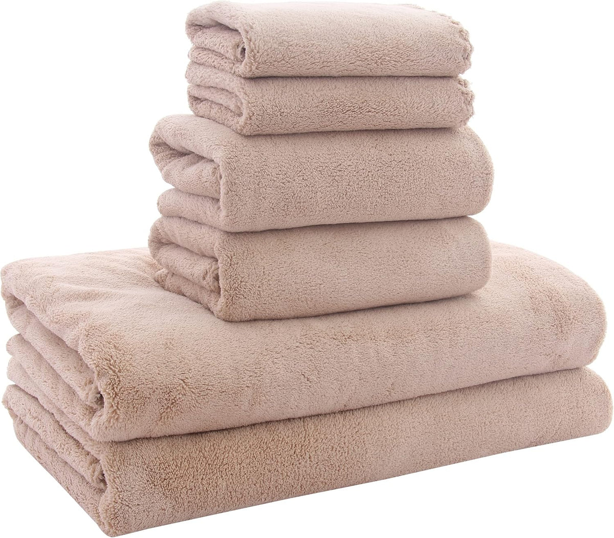Ultra Soft Towel Set - Quick Drying - 2 Bath Towels 2 Hand Towels 2 Washcloths - Microfiber Coral Velvet Highly Absorbent Towel for Bath Fitness, Sports, Yoga, Travel (Brown, 6 Pcs)