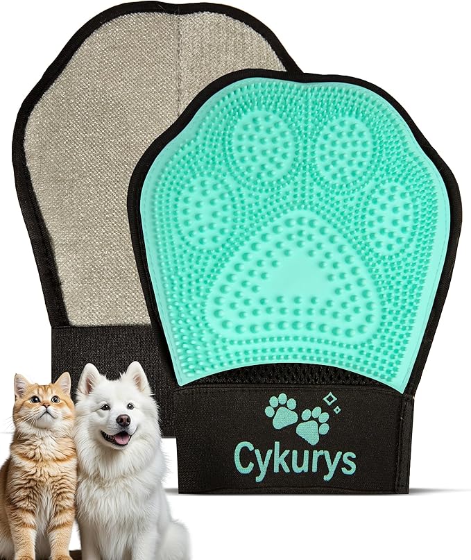 Pet Hair Removal Glove for Dogs & Cats, 2-in-1 Double-Sided Pet Grooming Tool, Electrostatic Pet Hair Remover Glove for Clothes & Furniture + Silicone Brush for Deshedding Pets