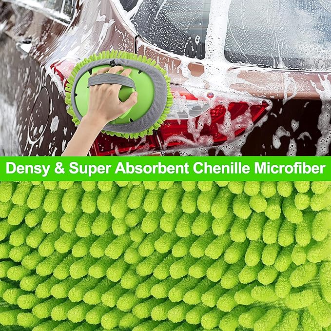 Wontolf 62'' Car Wash Brush with Long Handle Chenille Microfiber Car Wash Mop Mitt Kit Car Detailing Brush Cleaning Kit Window Squeegee Car Duster Drying Towels Tire Brush for Cars RV Truck Boat