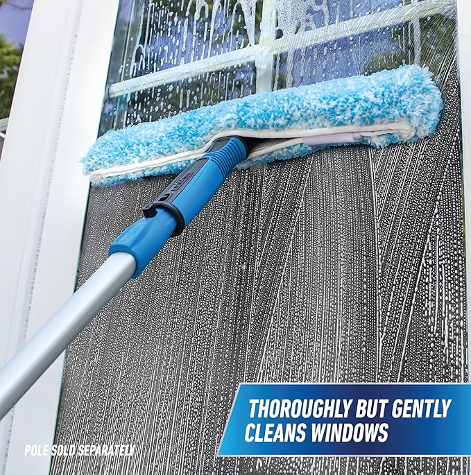 Unger Professional Connect and Clean 14" Window Scrubber Washer for Glass Cleaning, Commercial and Residential Washing, Multipurpose Tool, Gentle on Windows, Reusable Microfiber Sleeve
