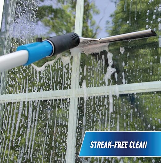 Unger Professional Connect and Clean 12” Performance Squeegee for Glass and Window Care with Replacement Rubber, Heavy Duty Cleaning Supplies with Streak-Free Results, Handheld Household Cleaner Tool