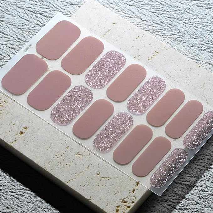 Nail Polish Strips, 32PCS Salon Quality Wraps, Long Lasting Gel Nail Stickers for Women Easy Apply& Remove (Highlighter Nude)