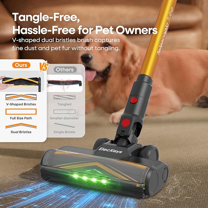 ElecKeys Cordless Vacuum Cleaner, 650W 55KPA 70Mins Vacuum Cleaners for Home, Self-Standing Stick Vacuum with Touch Screen, Anti-Tangle, Lightweight Wireless Vacuum for Hard Floor/Carpet/Pet Hair/Car