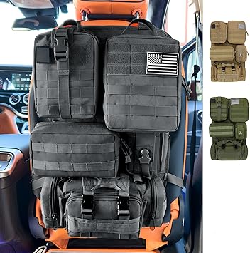 6 Pack Tactical MOLLE Car Seat Back Organizer - Universal Vehicle Storage Bag with 5 Detachable MOLLE Pouches, US Flag P