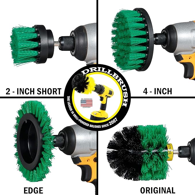 Drillbrush Green – Drill Power Kitchen Scrub Brush Kit – Oven Cleaning Drillbrush Attachment – Drill Scrubber Attachment for Dishes – Stove Cleaning Brush for Drill
