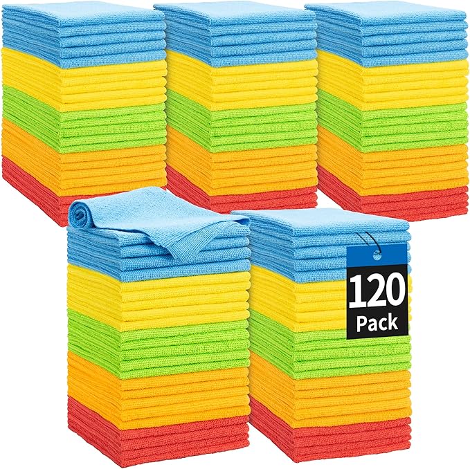 Bar Rags, 120 Pack Microfiber Cleaning Cloths, 11.5"*11.5" Cleaning Rags Towels Absorbent Lint-Free, All-Purpose for Office, Household Cleaning