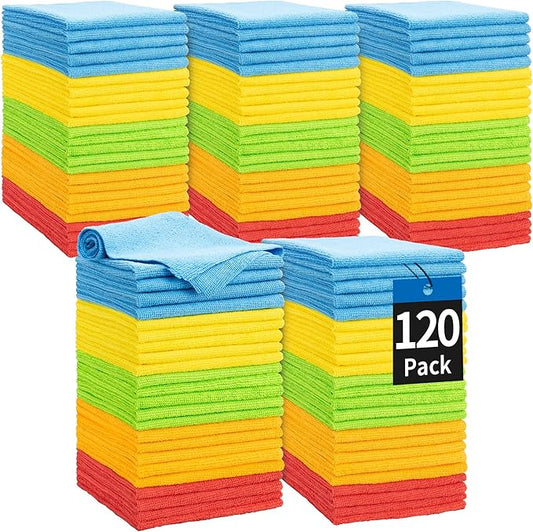 Bar Rags, 120 Pack Microfiber Cleaning Cloths, 11.5"*11.5" Cleaning Rags Towels Absorbent Lint-Free, All-Purpose for Office, Household Cleaning