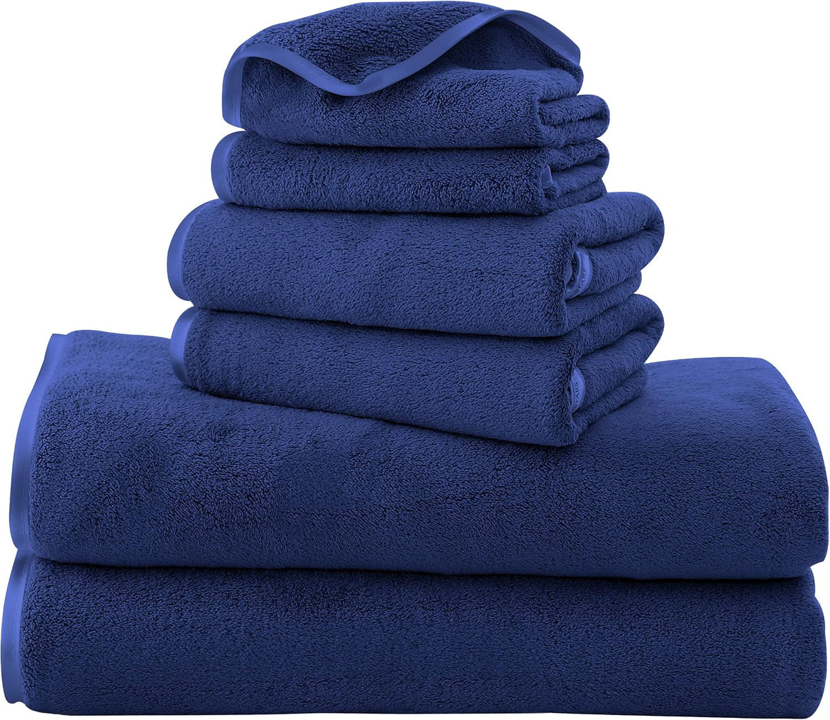 Luxury Silk Hemming Towel Set - Light Thin Quick Drying - 2 Bath Towels 2 Hand Towels 2 Washcloths - Ultra Soft Microfiber Towel for Bath Fitness, Sports, Yoga, Travel (Navy Blue 6 Pieces)