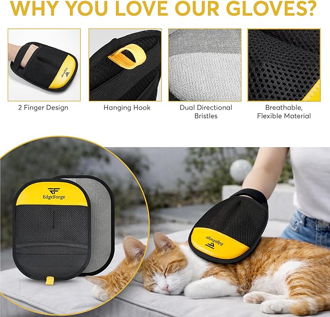 Pet Hair Removal Glove for Dogs & Cats - Reusable Electrostatic Magic Brush Glove - Lint Mitt for Furniture, Couch, Carpet, Clothing, Car Seat - Dog Hair Remover Tool