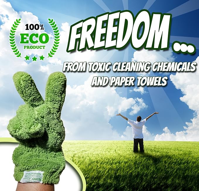 Nano Glove - Green Household Kitchen Cleaning Hand Glove | Replaces Paper Towels Microfiber Wipe Cloths & Feather Dusters | All Purpose Surface Cleaner for Window Stainless Steel Dusting (L-XL)