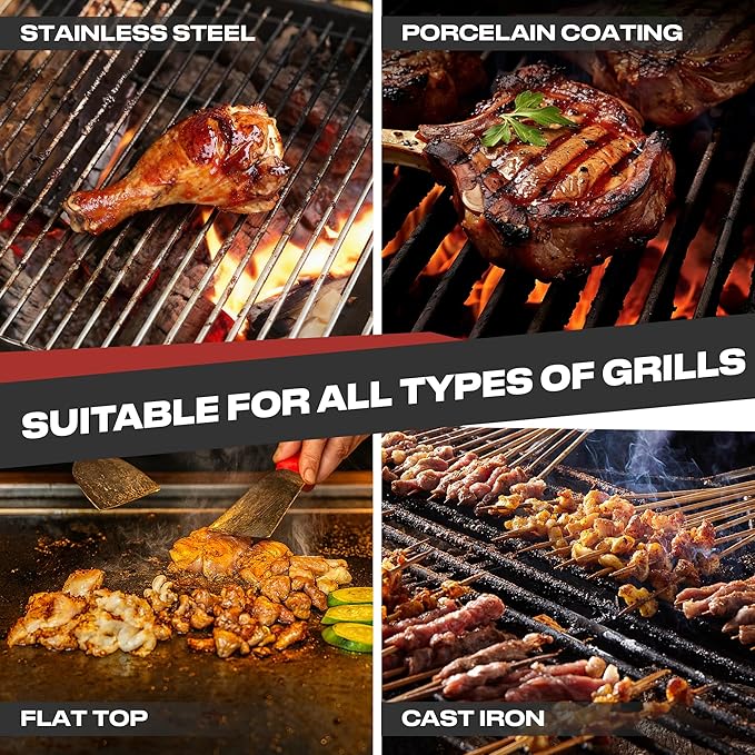 Electric Grill Brush, Grill Cleaner with LED Light, 700–800 RPM Stainless Steel Bristles, 304 Removable Brush Head, Cordless & Type-C Rechargeable Grill Cleaning Tool for Outdoor BBQ