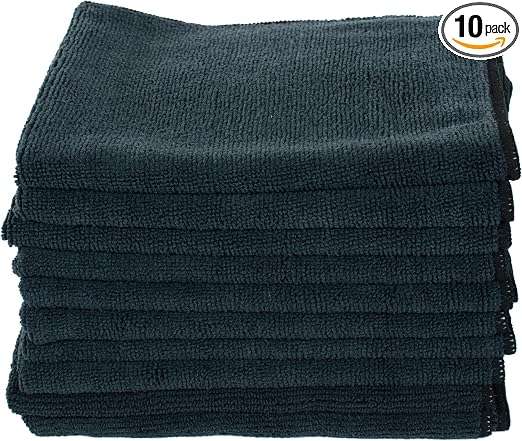 Real Clean 16x16 300GSM Premium Black Microfiber Towels (Pack of 10)