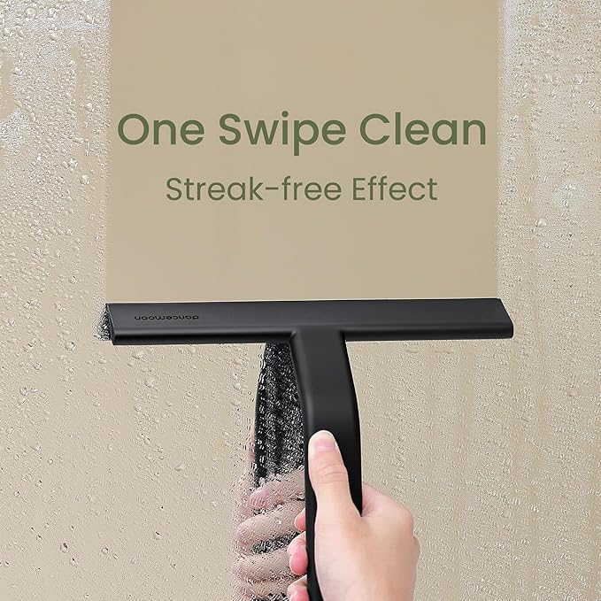 dancemoon JustHang Shower Squeegee for Glass Doors, All-One-Piece Award-Winning Silicone Squeegee with Built-in Hook for Bathroom, Window, Mirror, Tile Wall,Car, Streak-Free Cleaner Tool,10-Inch Black