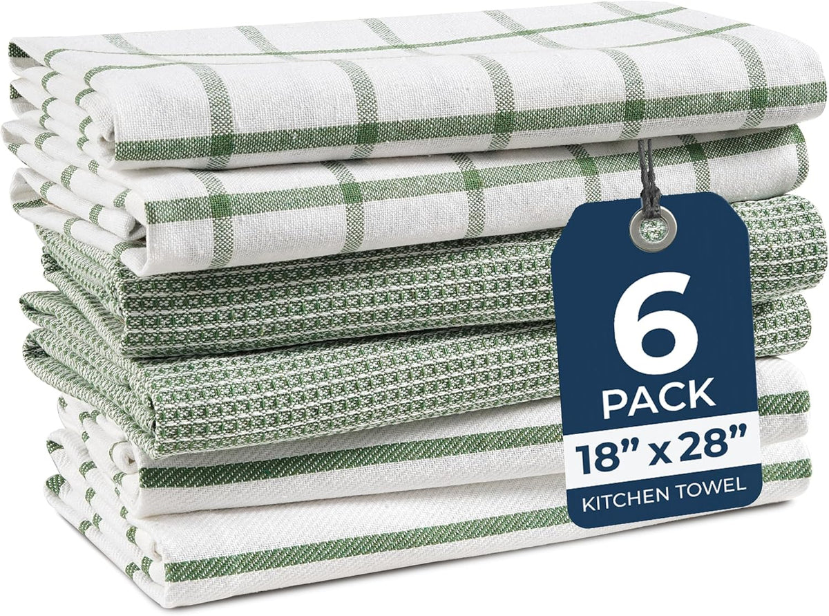100% Cotton Kitchen Towels, Absorbent Dish Towels 6 Pack - Olive