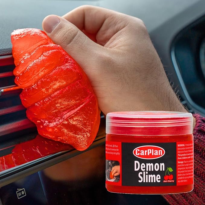 CarPlan Demon Slime 5.6 Oz - Car Interior Cleaner Gel | Putty Removes Dust & Dirt - for Detailing, Cleaning Vents, Cup Holders, Keyboards, Offices | Hot Cherry Scent