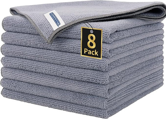 Microfiber Cleaning Cloth, Premium 8 Pack Cleaning Towels, Lint-Free Streak-Free Ultra Absorbent, 300GSM Reusable Microfiber Towel for Cars Shop Garage Home Kitchen, 12.6" x 12.6" Grey