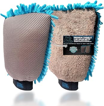 Sudz Budz® Premium Microfiber Chenille Car Washing Mitt 2 Pack | 2-in-1 Double-Sided Scrubber and Fleece Mitts. Soft, Du