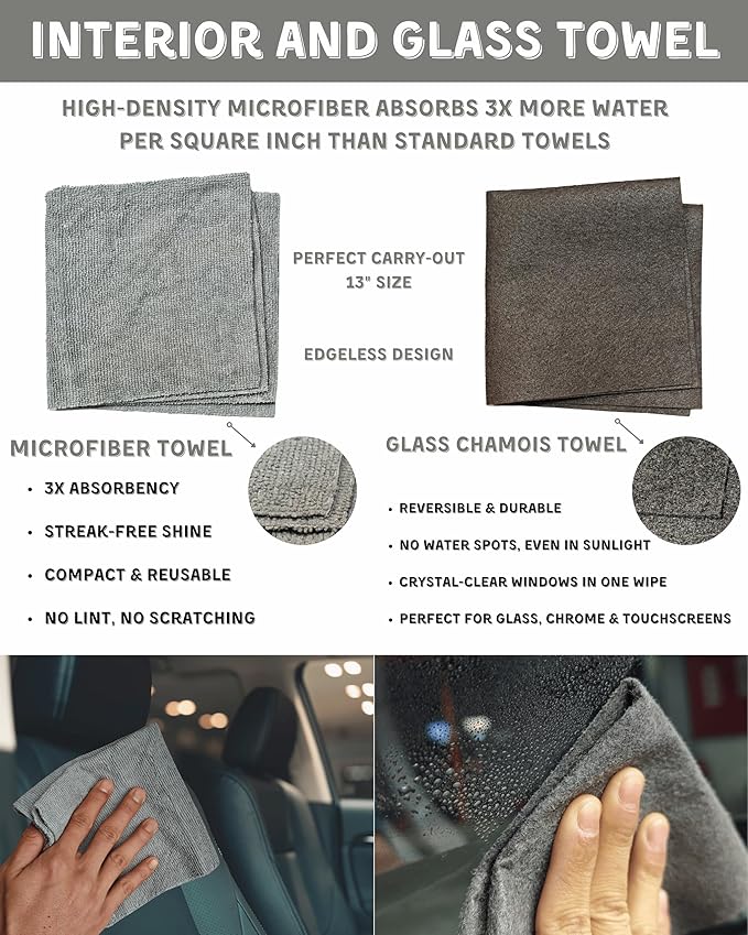 oesee 18Pcs Professional Car Interior Detailing Kit All-in-One Cleaning Tools for Windows, Dashboard, Vents, Windshield Cleaner Brush, Magic Sponge, Chamois Cloth, Detailing Brushes & Accessories
