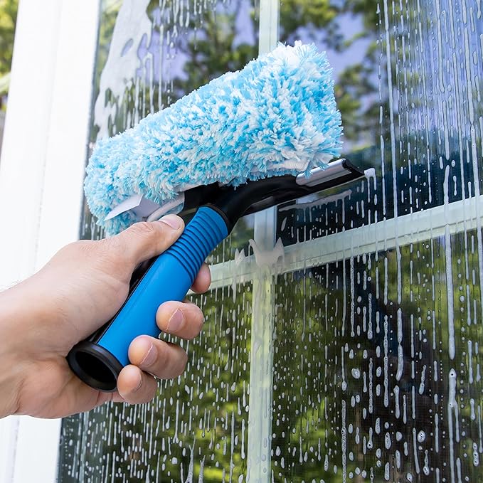 Unger Professional Connect and Clean 2-in-1 Squeegee and Scrubber, 6” Window Cleaning Tool, Commercial and Residential Use, Washer Cleaner Supplies to Remove Excess Water and Dry