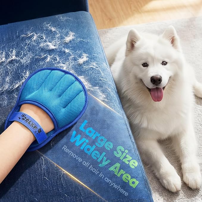 Upgraded Pet Hair Removal Glove for Dogs & Cats, Electrostatic Five-Finger Hair Remover for Furniture, Couch, Carpet, Clothing& Car Seat, 1Pcs Reusable Magic Brush Pet Hair Remover Tool (Blue)