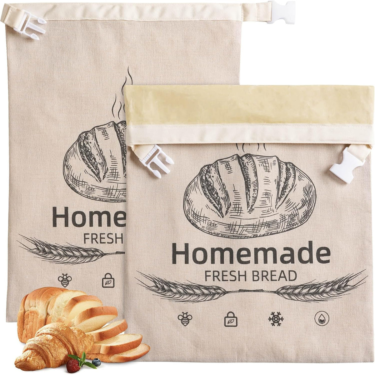 2 Pack Beeswax Bread Bags for Homemade Sourdough Reusable Beeswax Bread Bag