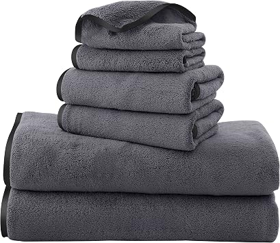 TENSTARS Luxury Silk Hemming Towel Set - Light Thin Quick Drying - 2 Bath Towels 2 Hand Towels 2 Washcloths - Ultra Soft