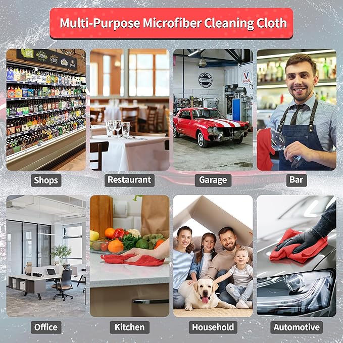 Shop Towels Rags, 100 Pack Microfiber Cleaning Cloth Bulk Absorbent Detailing Rags, Lint-Free Microfiber Towels for Cars, Mechanic, Shop, Garage & Housekeeping 11.5"*11.5" Red