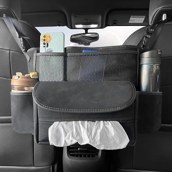 JEYODA Car Suede Seat Organizer High-capacity Seat Back Pouch Central Storage for Pickup SUVs Double-sided Tissue Storag