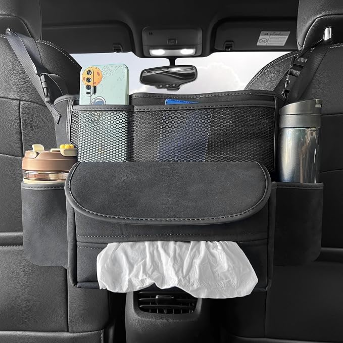 JEYODA Car Suede Seat Organizer High-capacity Seat Back Pouch Central Storage for Pickup SUVs Double-sided Tissue Storag