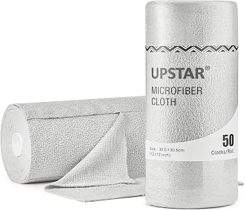 UPSTAR Microfiber Cleaning Cloth, Reusable Paper Towels Rolls, 50 Packs 12x12 inch Cleaning Rags for Washing Dishes, Kit