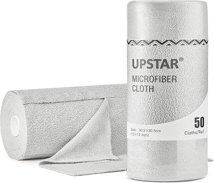 UPSTAR Microfiber Cleaning Cloth, Reusable Paper Towels Rolls, 50 Packs 12x12 inch Cleaning Rags for Washing Dishes, Kit