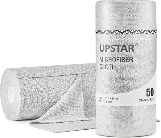 UPSTAR Microfiber Cleaning Cloth, Reusable Paper Towels Rolls, 50 Packs 12x12 inch Cleaning Rags for Washing Dishes, Kit