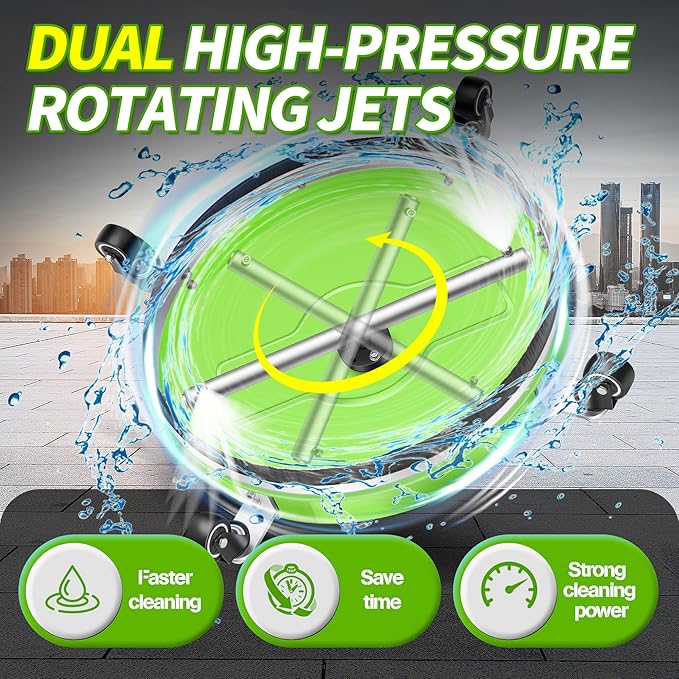 LidoDola 19'' Pressure Washer Surface Cleaner with 4 Wheels - Stainless Steel Surface Cleaner for Pressure Washer Attachment for Concrete, Driveway, Patio, Sidewalk, Deck and Driveways (19 INCH GREEN)