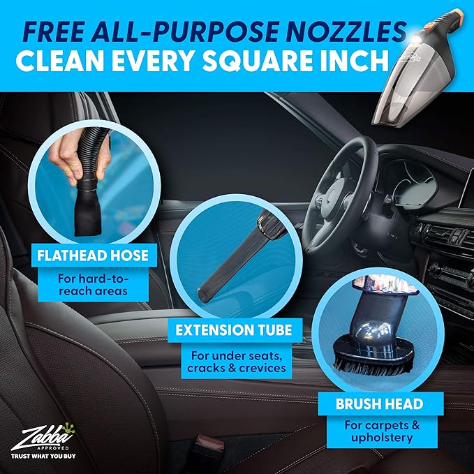 ThisWorx Car Vacuum Cleaner 2.0, Portable Handheld Mini Vacuums Cleaner W/ 16ft Cord, LED Light, Bag, & Attachments- Small Vac for RV, Boats, Travel, Car Accessories, Lightweight