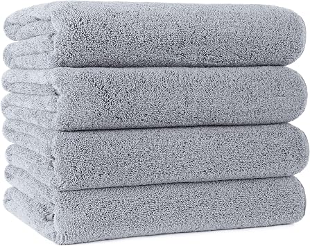 POLYTE 330 GSM Poly Blend Microfiber Quick Dry Bath Towel, 30x57 in, 4 Pack