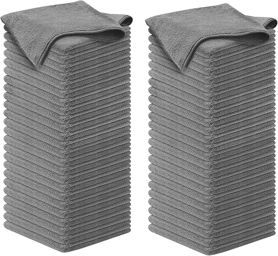 Microfiber Cleaning Cloth Grey - 100 Pcs (12.5"x12.5") - High Performance - 1200 Washes, Ultra Absorbent Microfiber Towe
