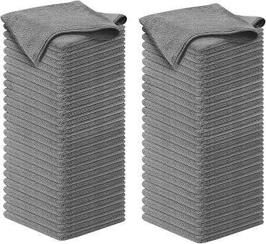 Microfiber Cleaning Cloth Grey - 100 Pcs (12.5"x12.5") - High Performance - 1200 Washes, Ultra Absorbent Microfiber Towe