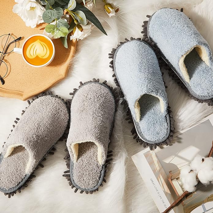 Jecery 2 Pair Microfiber Slippers Floor Cleaning Chenille Mop Slippers Base Board Cleaner Household Cleaning Tools for Wood Floor Dust Dirt Tool Supplies