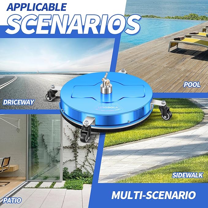 LidoDola 19'' Pressure Washer Surface Cleaner with 4 Wheels - Stainless Steel Surface Cleaner for Pressure Washer Attachment for Concrete, Driveway, Patio, Sidewalk, Deck and Driveways (19 INCH Blue)