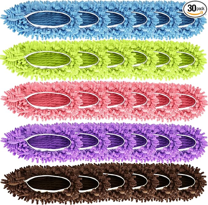 Mop Slippers Shoes 15 Pairs (30 Pieces) - Microfiber Cleaning House Mop Slippers, Floor Cleaning Tools Shoe Cover, Soft Machine Washable Reusable Microfiber Foot Socks for House Kitchen Office
