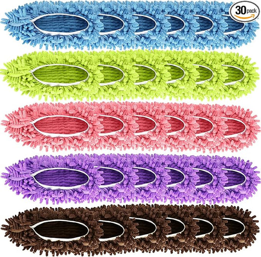 Mop Slippers Shoes 15 Pairs (30 Pieces) - Microfiber Cleaning House Mop Slippers, Floor Cleaning Tools Shoe Cover, Soft Machine Washable Reusable Microfiber Foot Socks for House Kitchen Office
