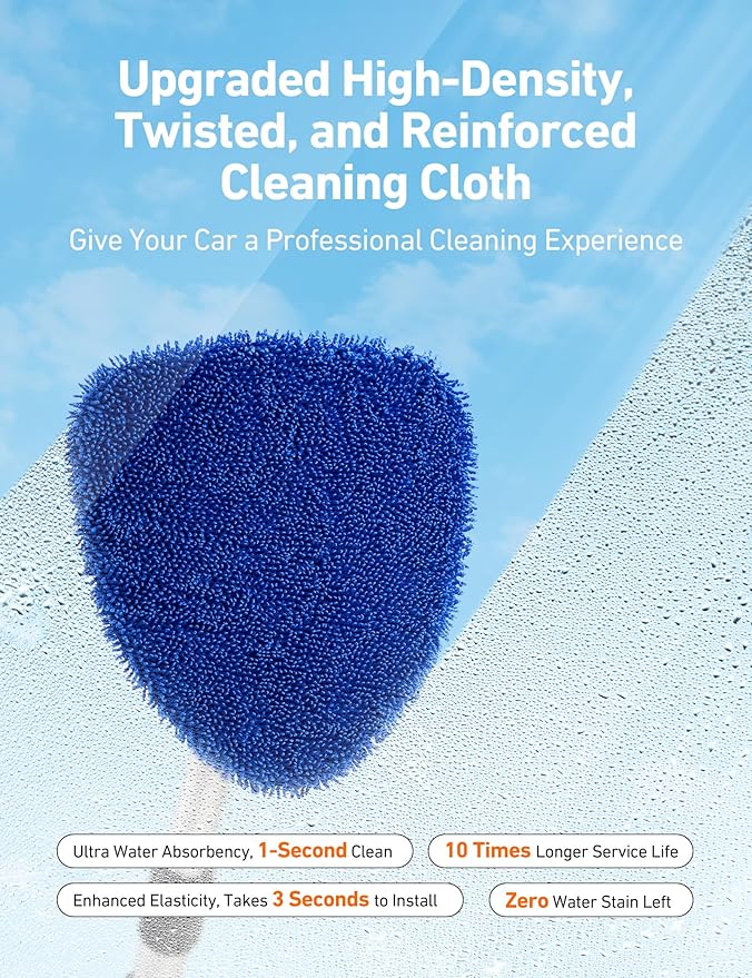 AstroAI Car Windshield Cleaner Tool, Window Cleaning Kit with 39in Car Mirror Squeegee, 4 Reusable Microfiber Pads and Extendable Handle, Blue