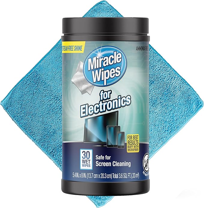 MiracleWipes for Electronics Cleaning - Screen Wipes Designed for TV, Phones, Monitors and More - Includes Microfiber Towel - (30 Count)